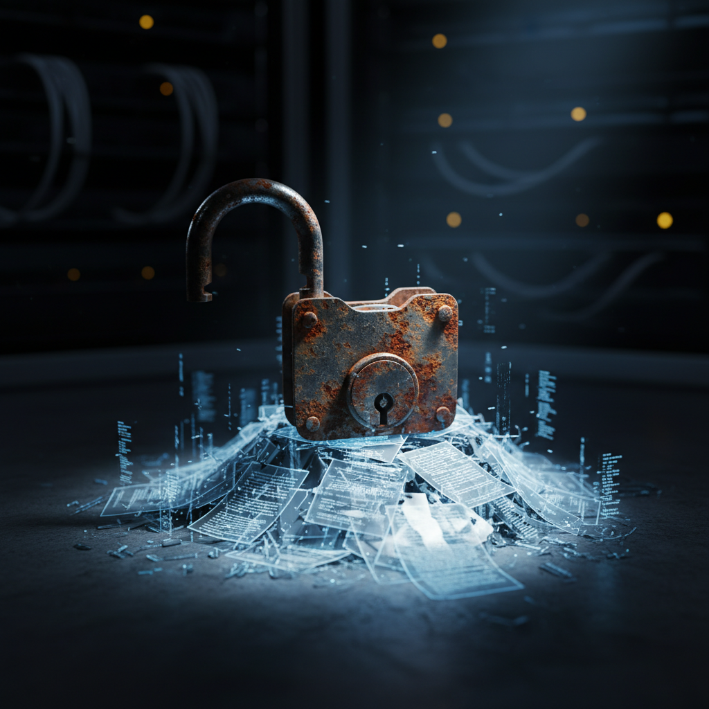 Technical diagram of a server architecture highlighting unsecured data flows