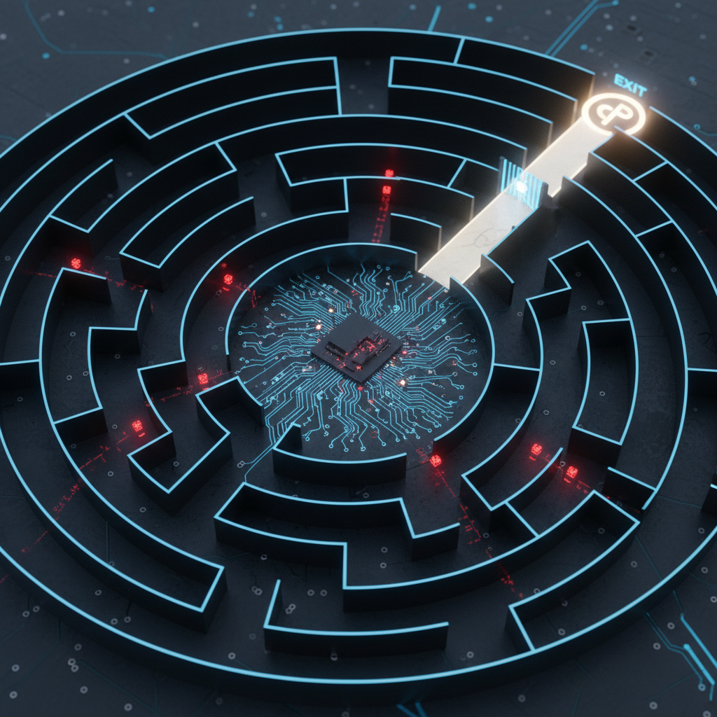 Complex mechanism of gears and circuits symbolizing the orchestration of multi-layered access control processes